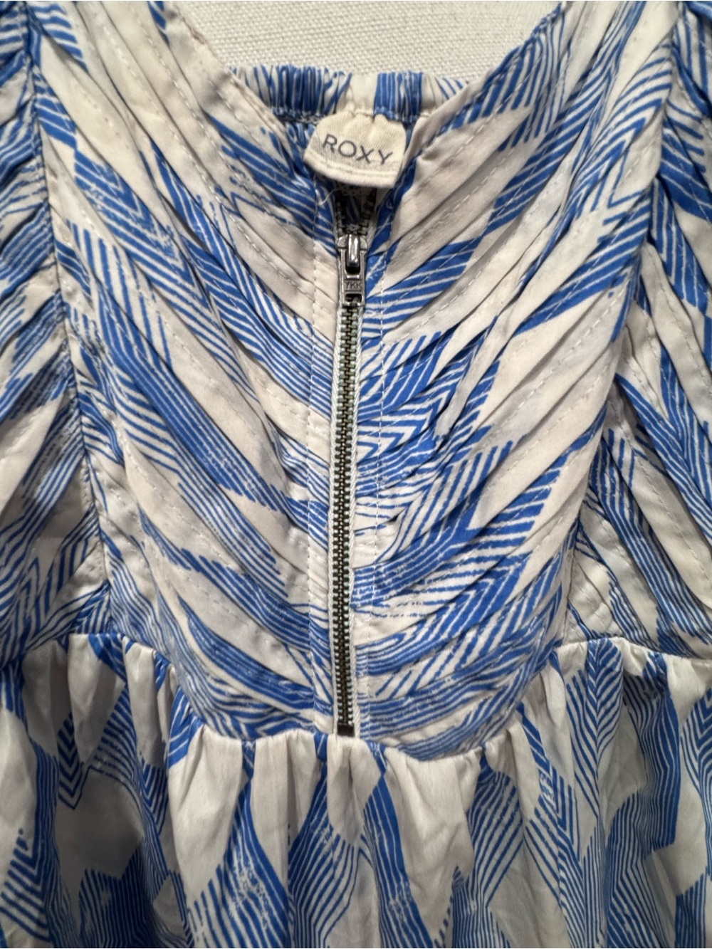 Roxy Blue & White Printed Spaghetti-Strap Dress with Front Zip - Picture 2 of 6